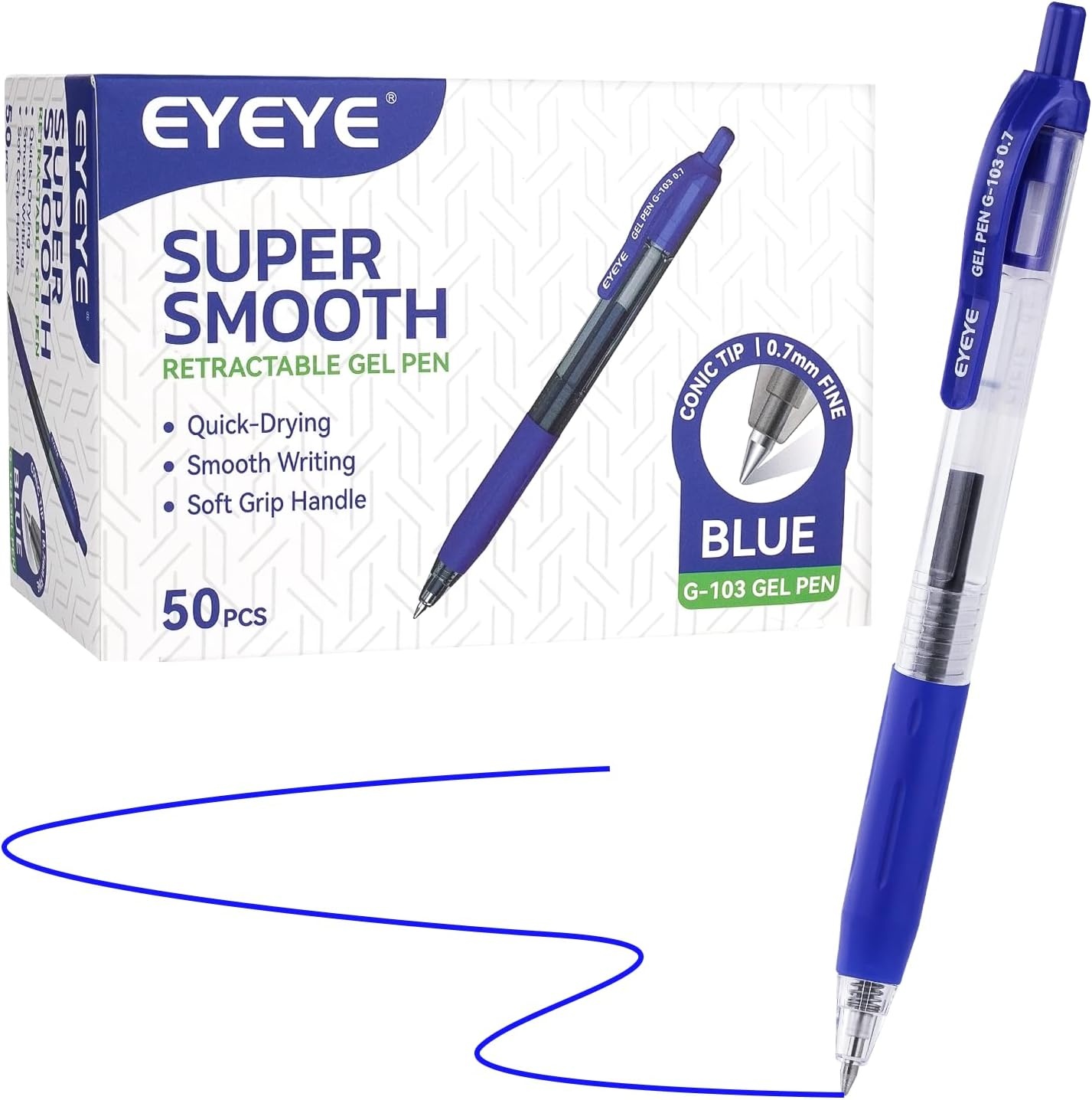 image:imageEYEYE G103 Retractable Gel Pens Black 50 Pack 05mm Extra Fine Point Ink Pen Quick Dry Ballpoint Pen Fine Point Smooth Writing Pens for for Office School SuppliesBlue