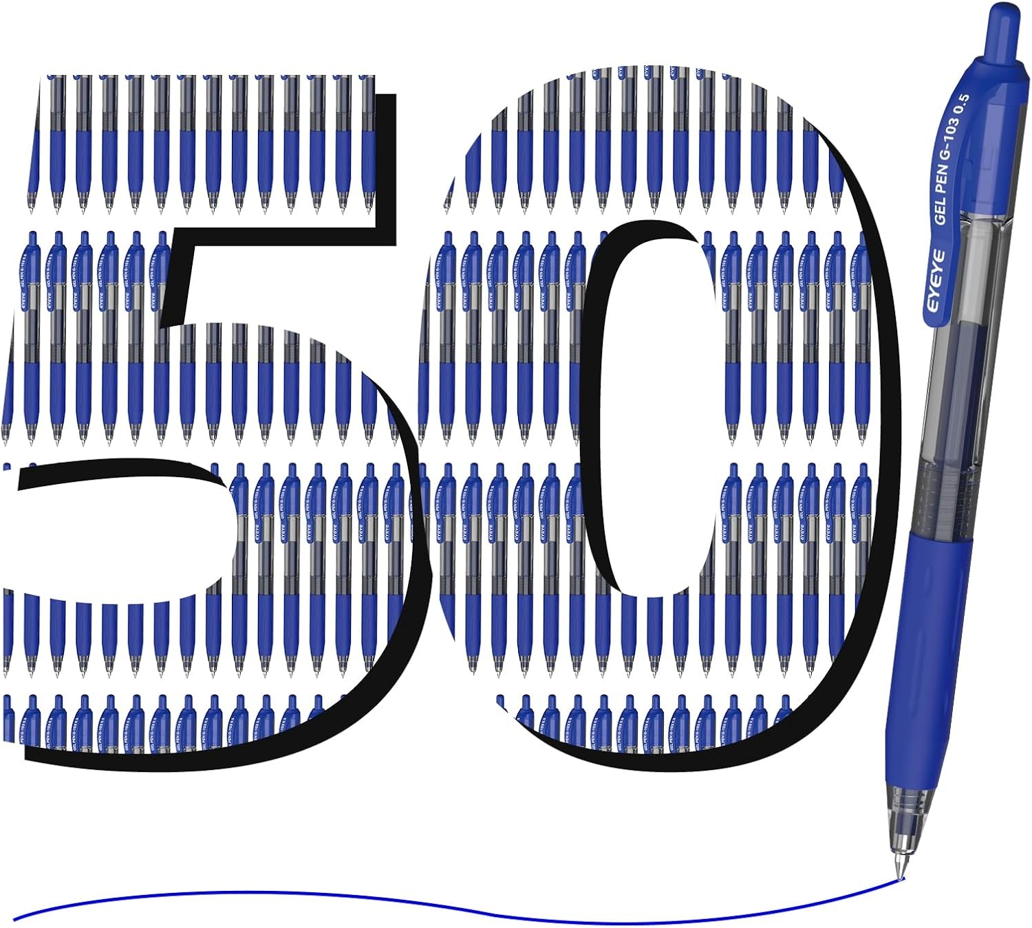 image:imageEYEYE G103 Retractable Gel Pens Black 50 Pack 05mm Extra Fine Point Ink Pen Quick Dry Ballpoint Pen Fine Point Smooth Writing Pens for for Office School SuppliesBlue