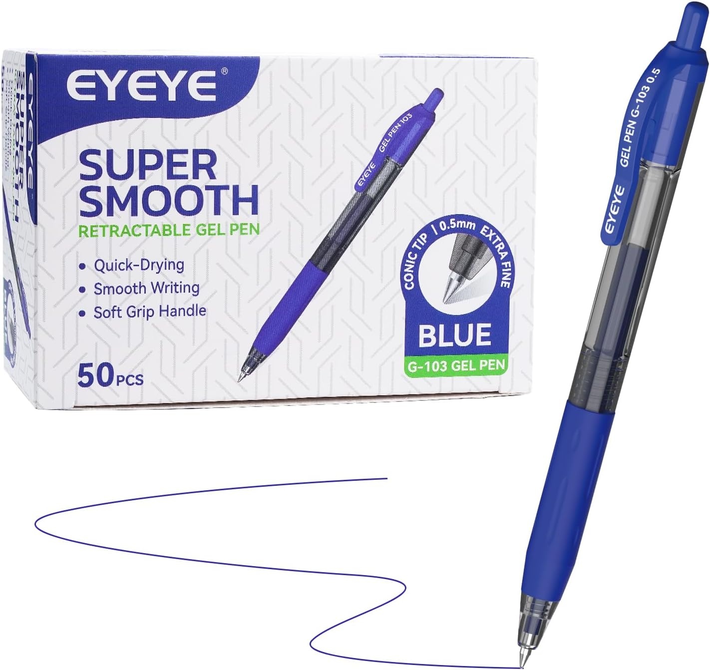 image:imageEYEYE G103 Retractable Gel Pens Black 50 Pack 05mm Extra Fine Point Ink Pen Quick Dry Ballpoint Pen Fine Point Smooth Writing Pens for for Office School SuppliesBlue