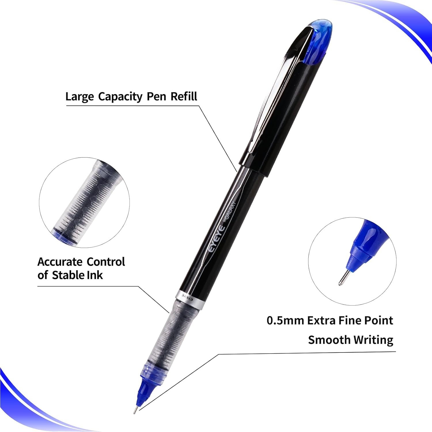 image:imageEYEYE Liquid Ink Rollerball Pen 07mm 6 Assorted Colors Medium Point Pen Quick Dry Liquid Ink Pens Fine Point Smooth Writing Pens for Journaling Note Taking Office School SuppliesBlue