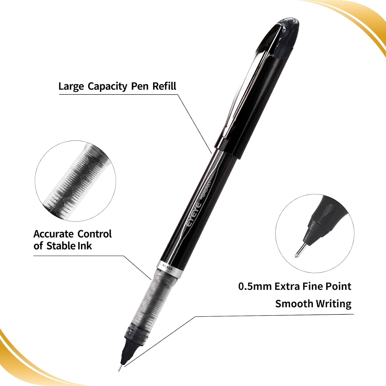 image:imageEYEYE Liquid Ink Rollerball Pen 07mm 6 Assorted Colors Medium Point Pen Quick Dry Liquid Ink Pens Fine Point Smooth Writing Pens for Journaling Note Taking Office School SuppliesBlack