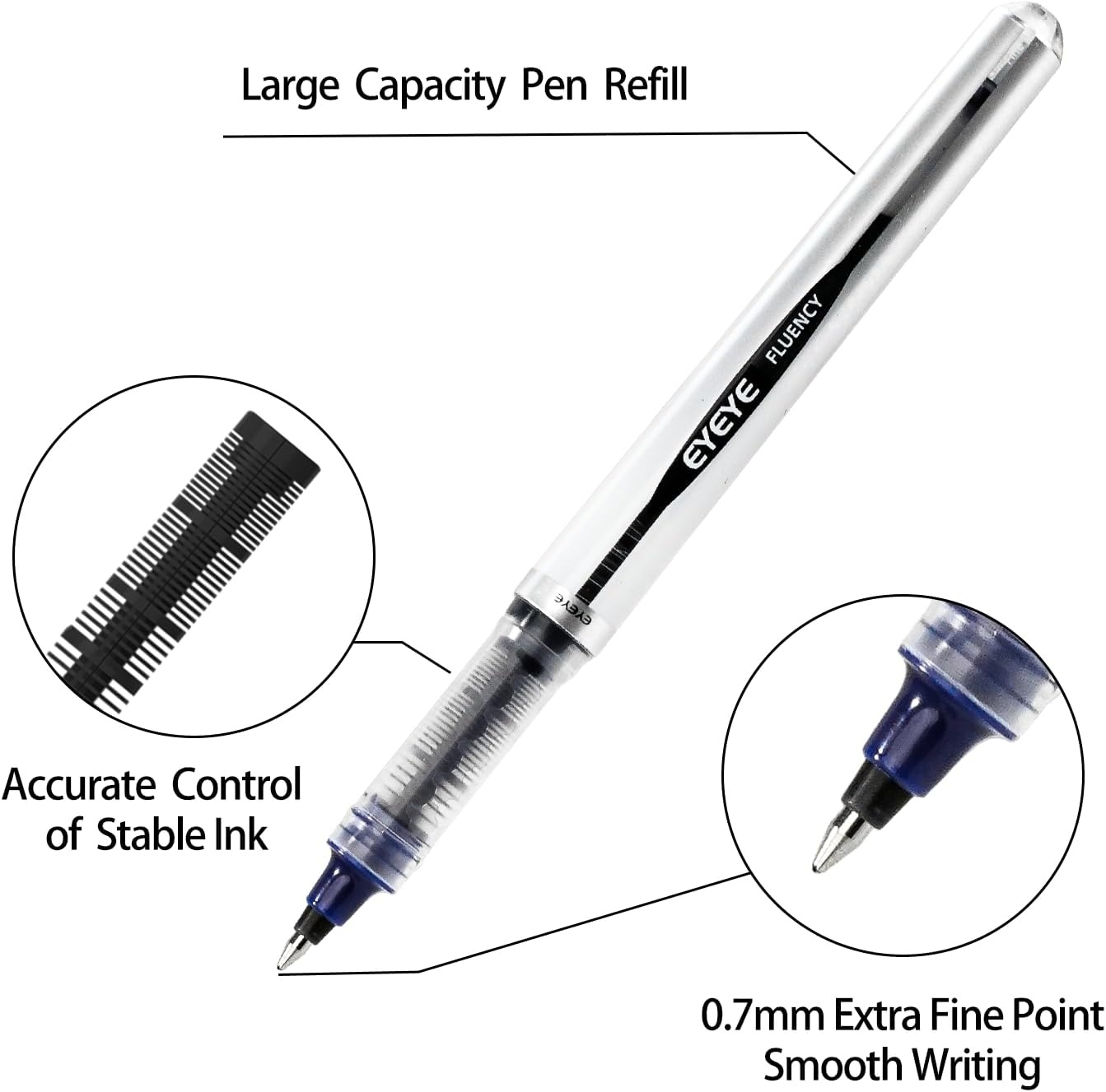 image:imageEYEYE Liquid Ink Rollerball Pen 07mm 6 Assorted Colors Medium Point Pen Quick Dry Liquid Ink Pens Fine Point Smooth Writing Pens for Journaling Note Taking Office School SuppliesBlue