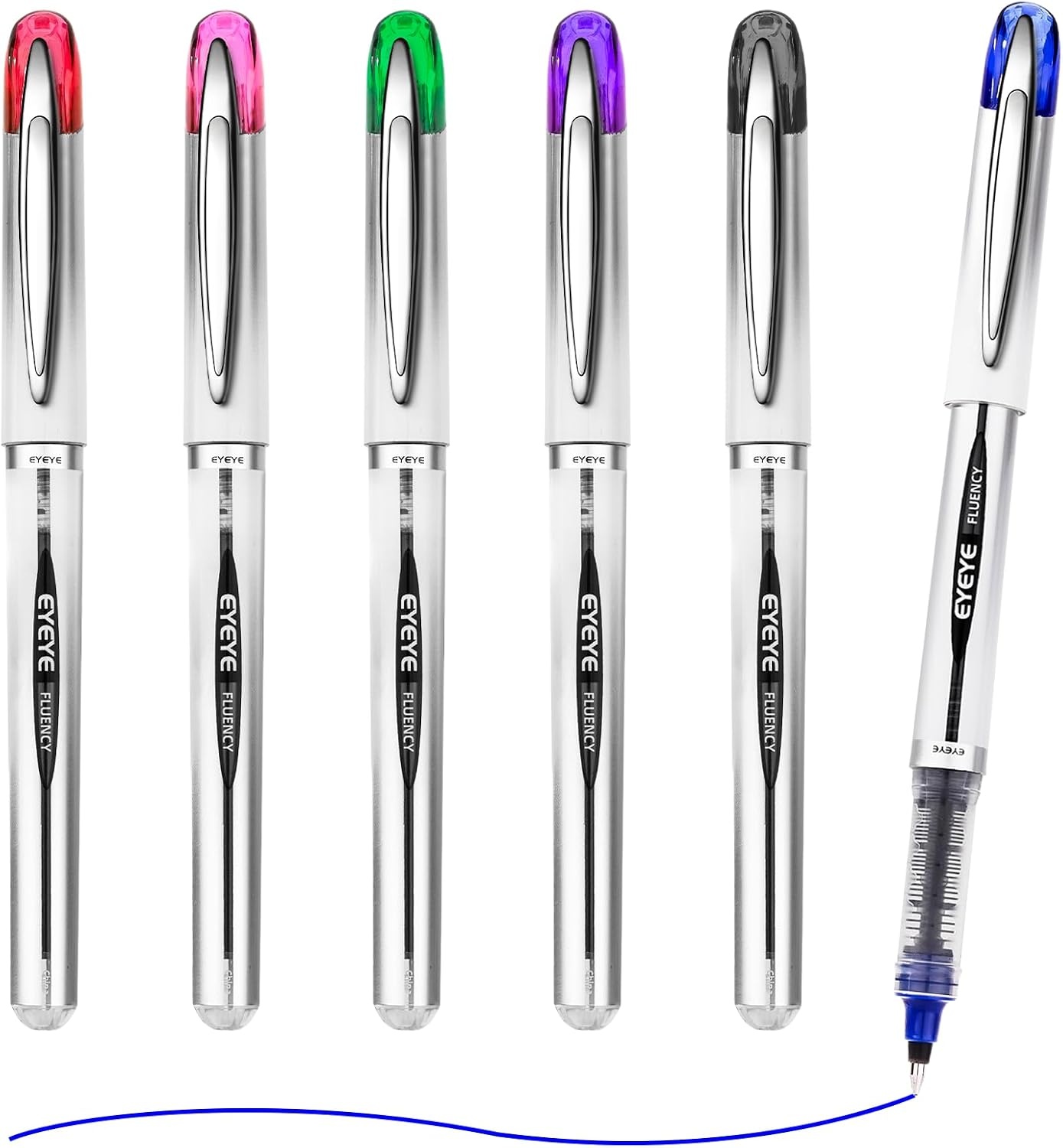 image:imageEYEYE Liquid Ink Rollerball Pen 07mm 6 Assorted Colors Medium Point Pen Quick Dry Liquid Ink Pens Fine Point Smooth Writing Pens for Journaling Note Taking Office School SuppliesMulticolor