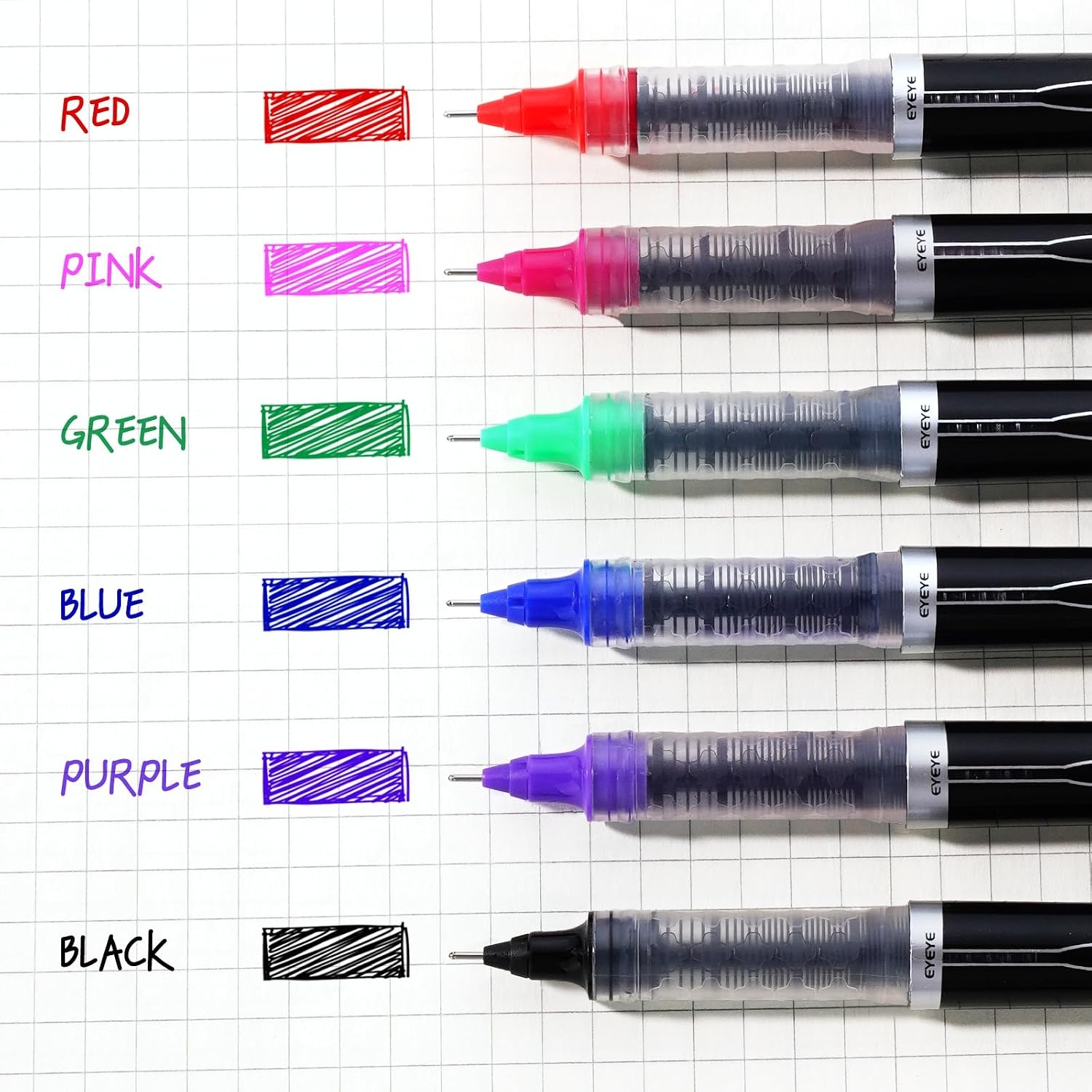 image:imageEYEYE Liquid Ink Rollerball Pen 07mm 6 Assorted Colors Medium Point Pen Quick Dry Liquid Ink Pens Fine Point Smooth Writing Pens for Journaling Note Taking Office School SuppliesMulticolor