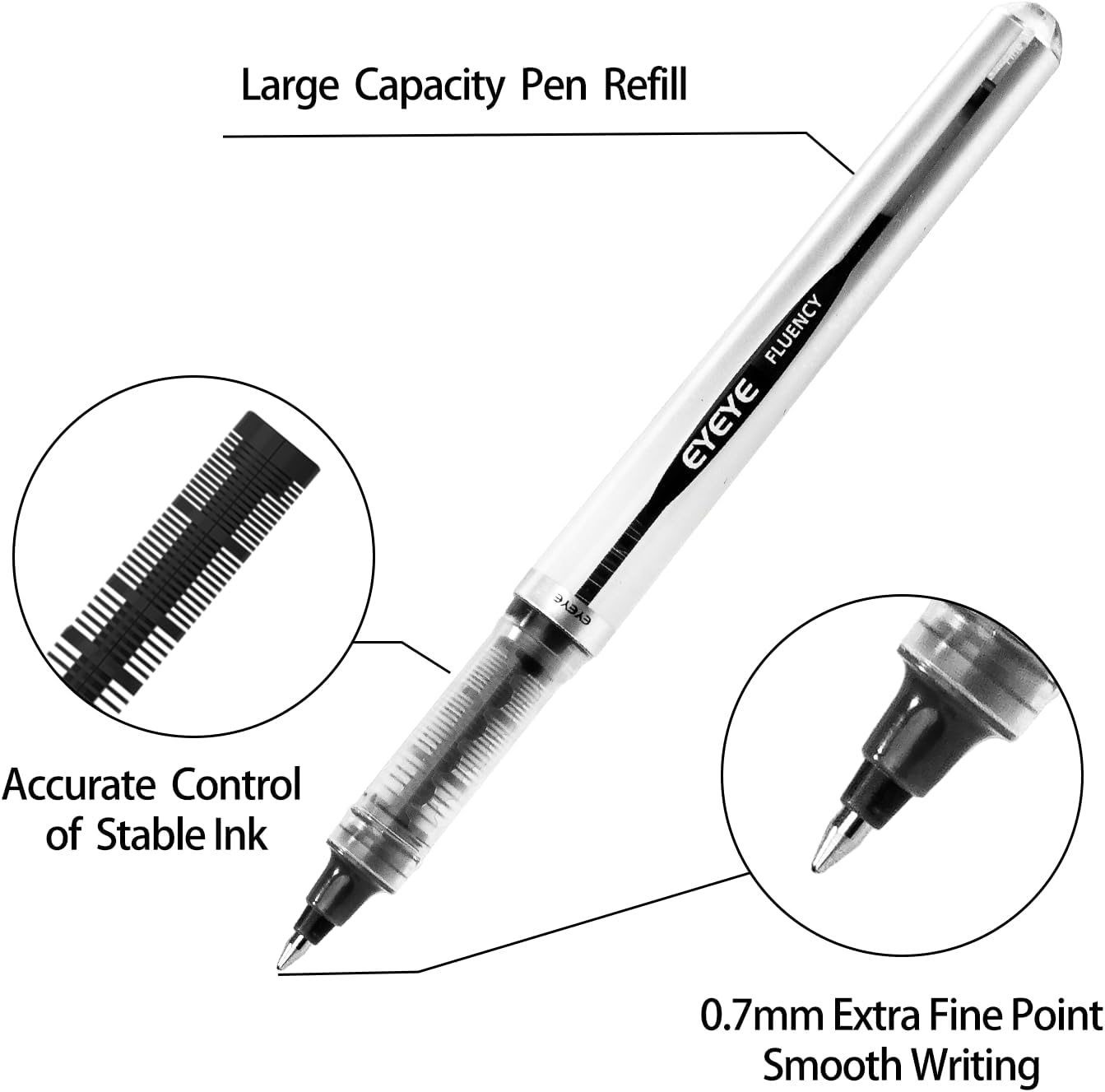 image:imageEYEYE Liquid Ink Rollerball Pen 07mm 6 Assorted Colors Medium Point Pen Quick Dry Liquid Ink Pens Fine Point Smooth Writing Pens for Journaling Note Taking Office School SuppliesBlack