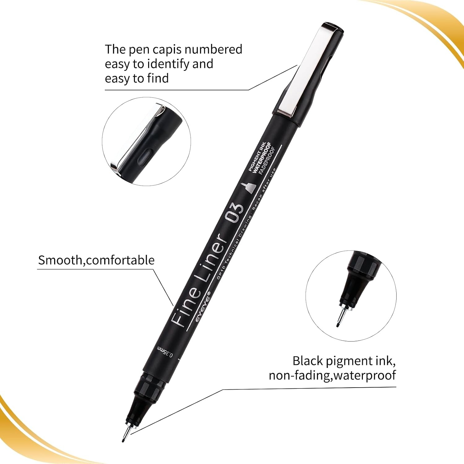 image:imageEYEYE Micro Fineliner Pens Black Drawing Art Pens12 Archival Pen Waterproof Ink Set Artist Supplies Archival Inking Markers Sketch Outline Pen Precision Drawing and Sketching Kit6 Pack 025mm
