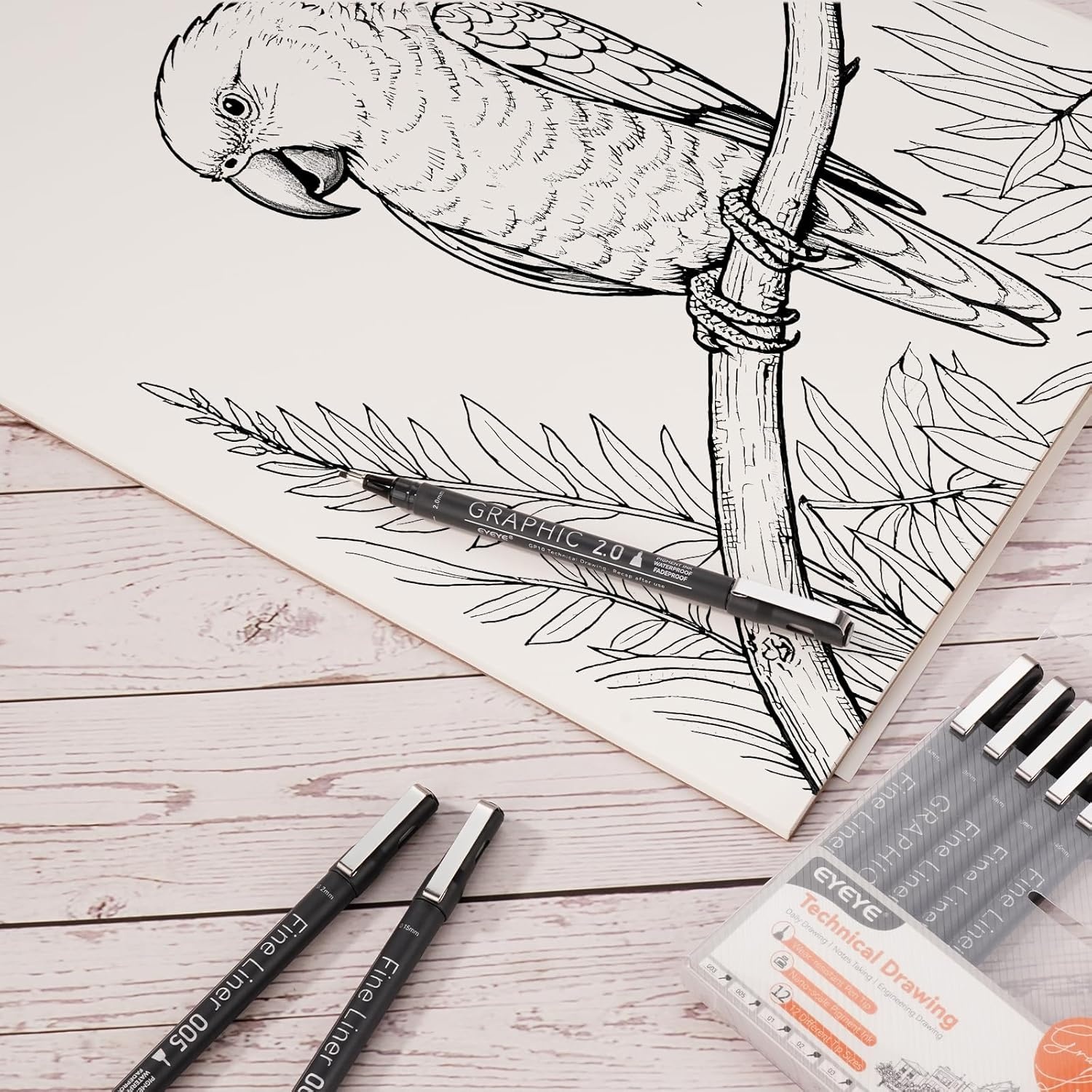 image:imageEYEYE Micro Fineliner Pens Black Drawing Art Pens12 Archival Pen Waterproof Ink Set Artist Supplies Archival Inking Markers Sketch Outline Pen Precision Drawing and Sketching Kit6 Pack 025mm