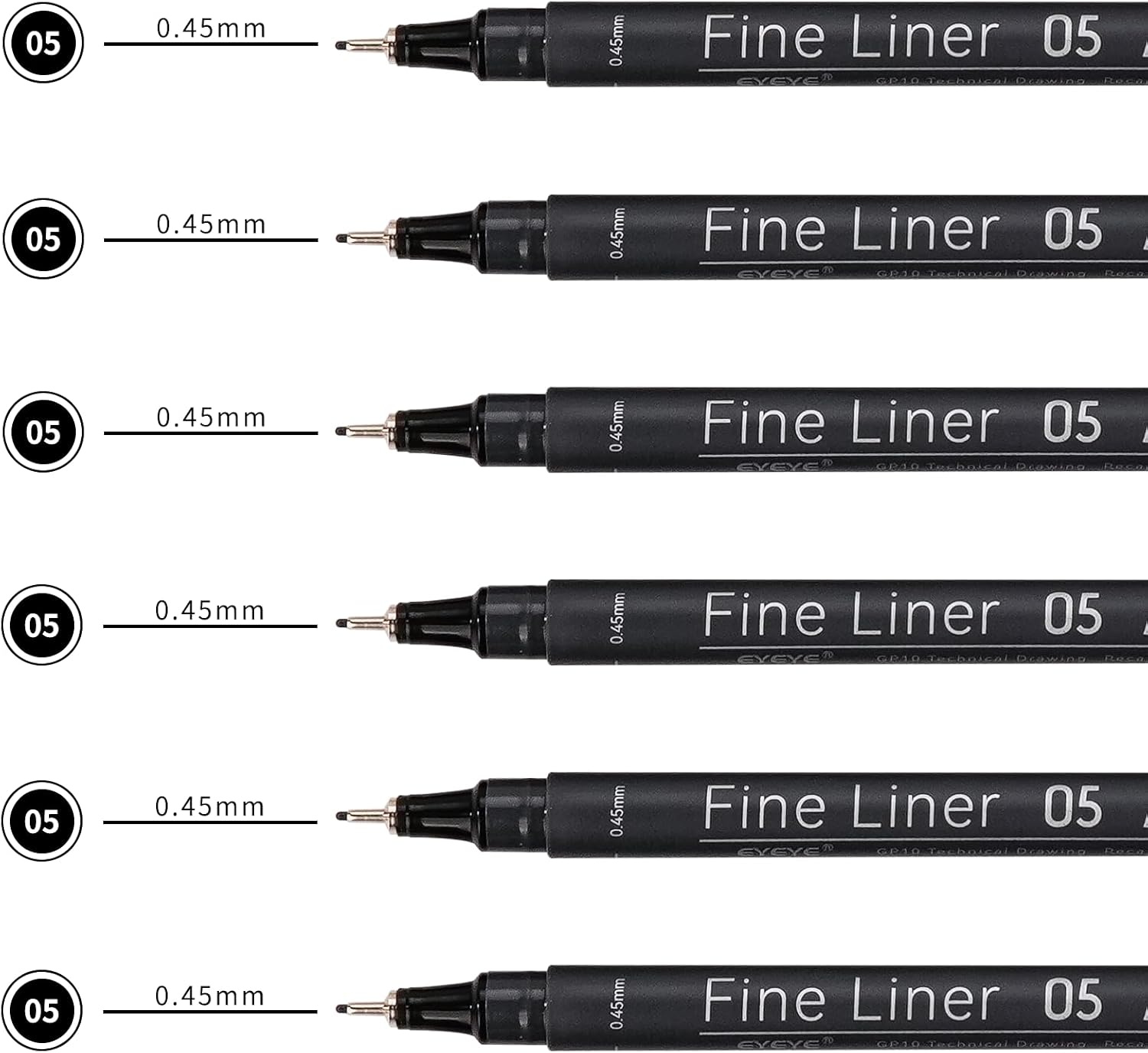 image:imageEYEYE Micro Fineliner Pens Black Drawing Art Pens12 Archival Pen Waterproof Ink Set Artist Supplies Archival Inking Markers Sketch Outline Pen Precision Drawing and Sketching Kit6 Pack 045mm