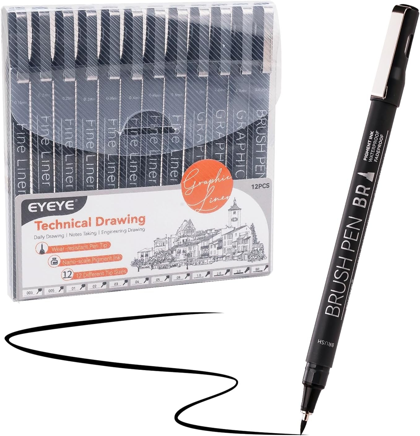 image:imageEYEYE Micro Fineliner Pens Black Drawing Art Pens12 Archival Pen Waterproof Ink Set Artist Supplies Archival Inking Markers Sketch Outline Pen Precision Drawing and Sketching Kit12 Pack