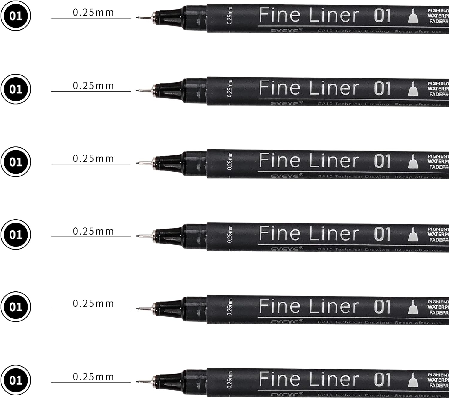 image:imageEYEYE Micro Fineliner Pens Black Drawing Art Pens12 Archival Pen Waterproof Ink Set Artist Supplies Archival Inking Markers Sketch Outline Pen Precision Drawing and Sketching Kit6 Pack 025mm