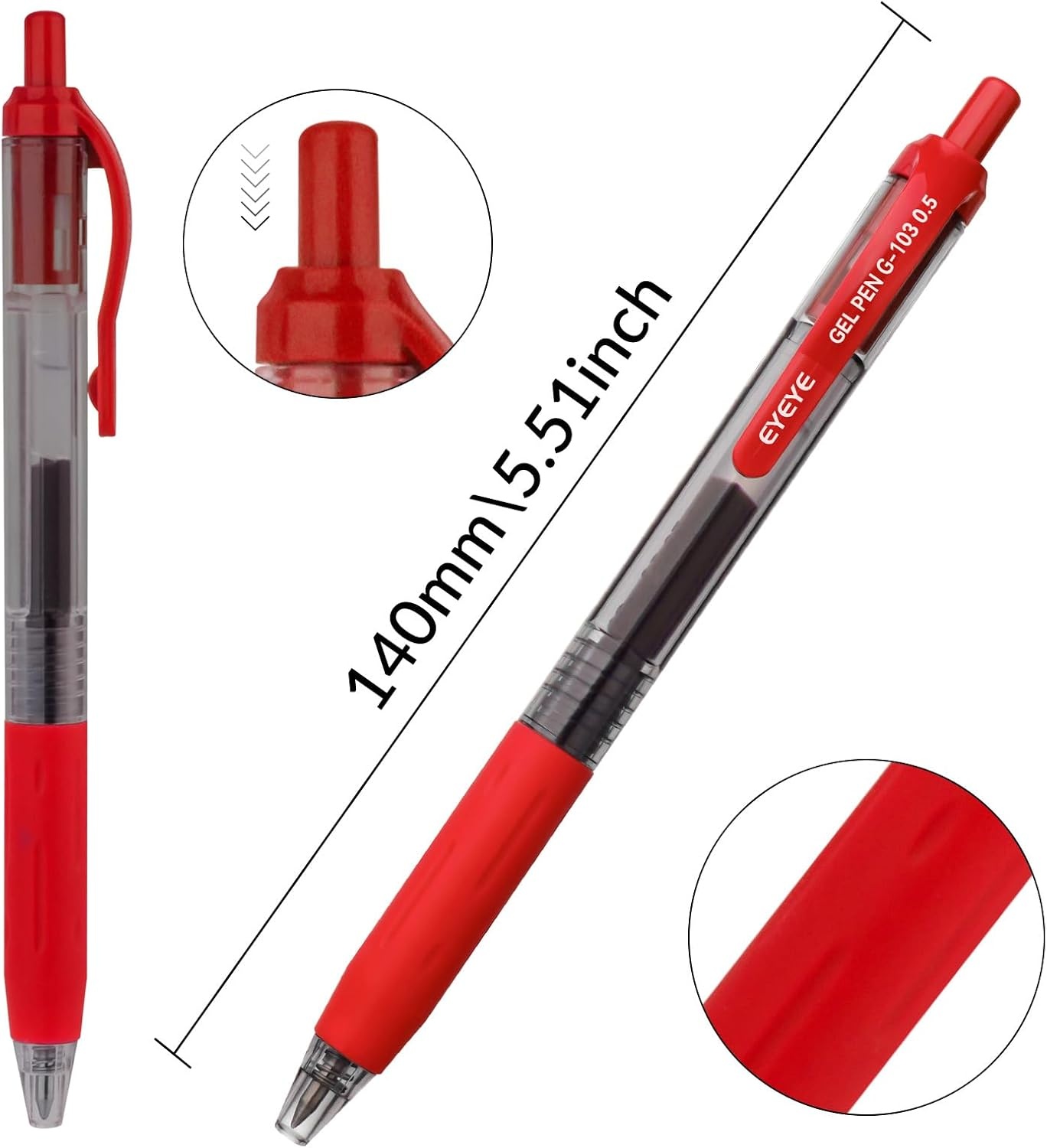 image:imageEYEYE Red Gel Pens 15 Pack G103 Retractable 05mm Extra Fine Point Quick Dry Red Ink Pen Fine Point Smooth Writing Pens for Journaling School Office WritingRed