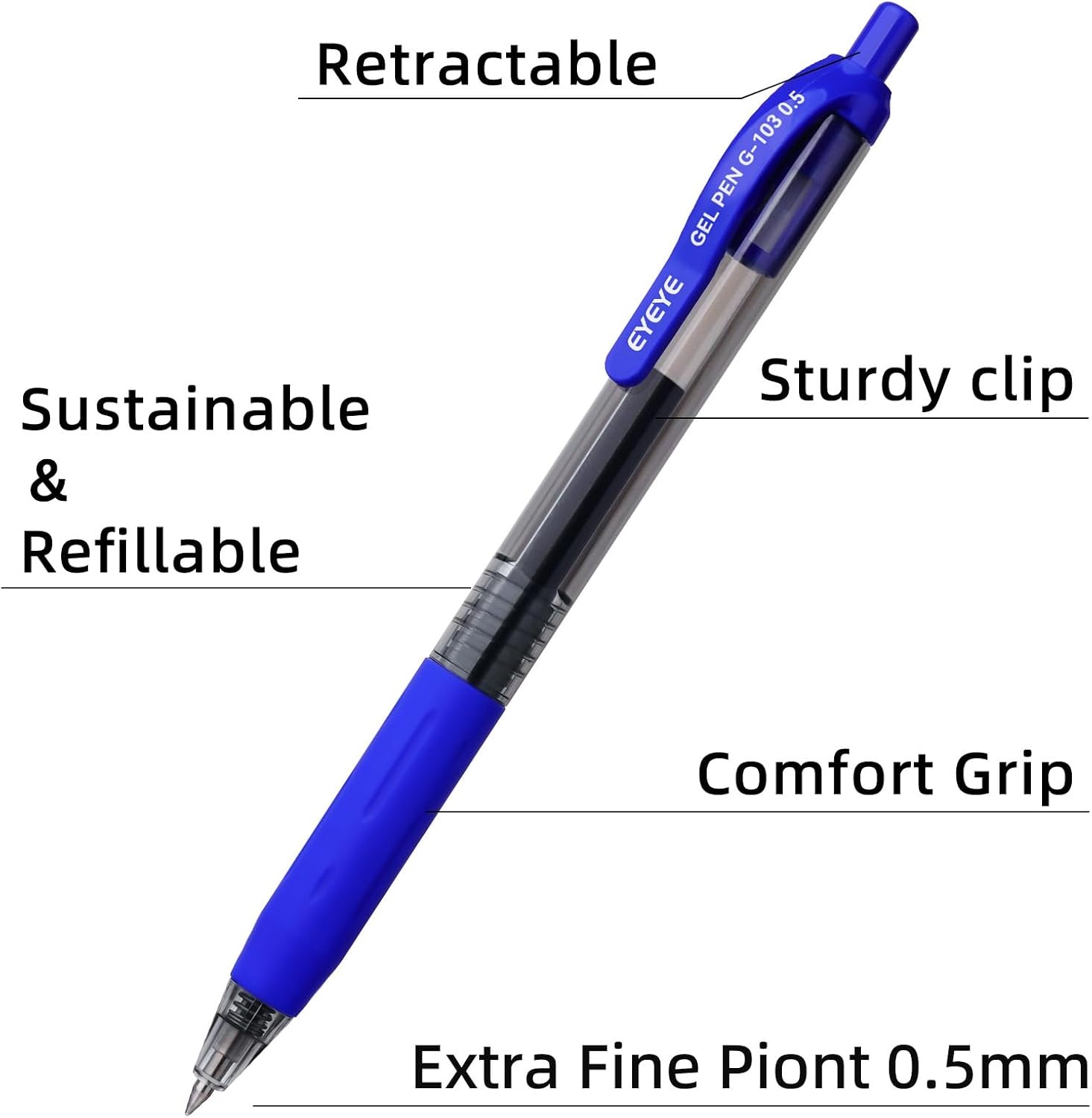 image:imageEYEYE Red Gel Pens 15 Pack G103 Retractable 05mm Extra Fine Point Quick Dry Red Ink Pen Fine Point Smooth Writing Pens for Journaling School Office WritingBlue