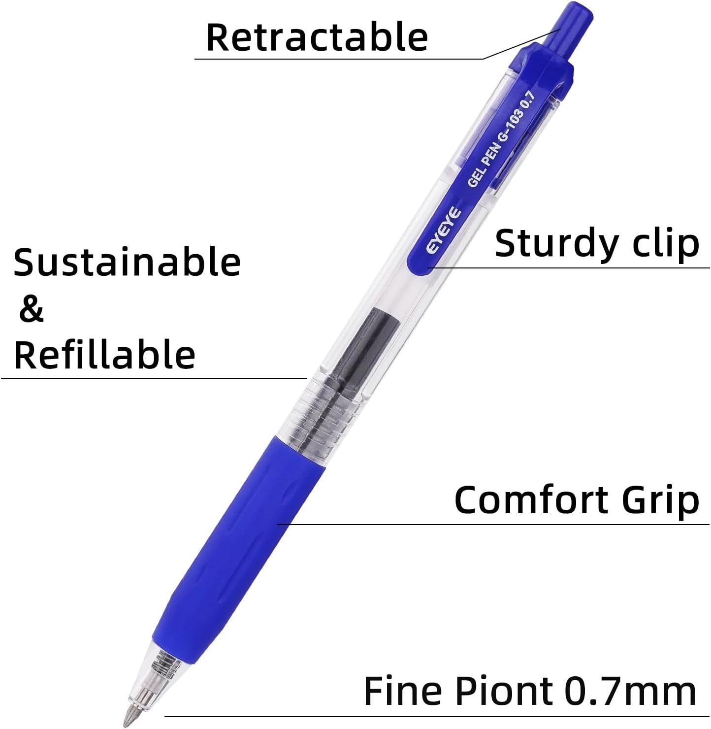 image:imageEYEYE Red Gel Pens 15 Pack G103 Retractable 07mm Medium Point Quick Dry Red Ink Pen Fine Point Smooth Writing Pens for Journaling School Office WritingBlackBlue