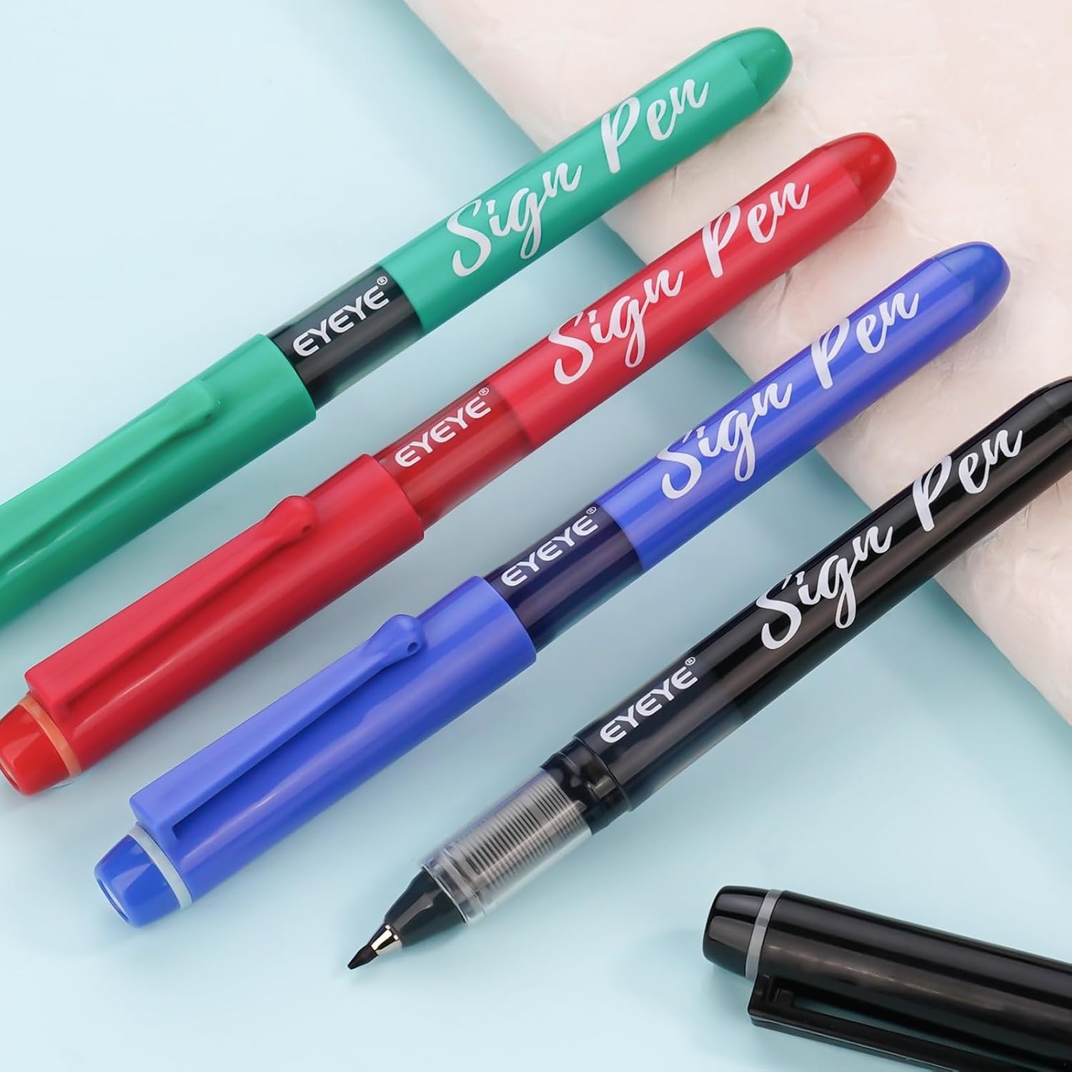 image:imageEYEYE Sign Pens 9 Pack Black Blue Red Green 10mm Nib Tip 06mm Line Liquid Ink Sign Pen Smooth Writing Fineliner Marker Pens Quick Drying4 Colors