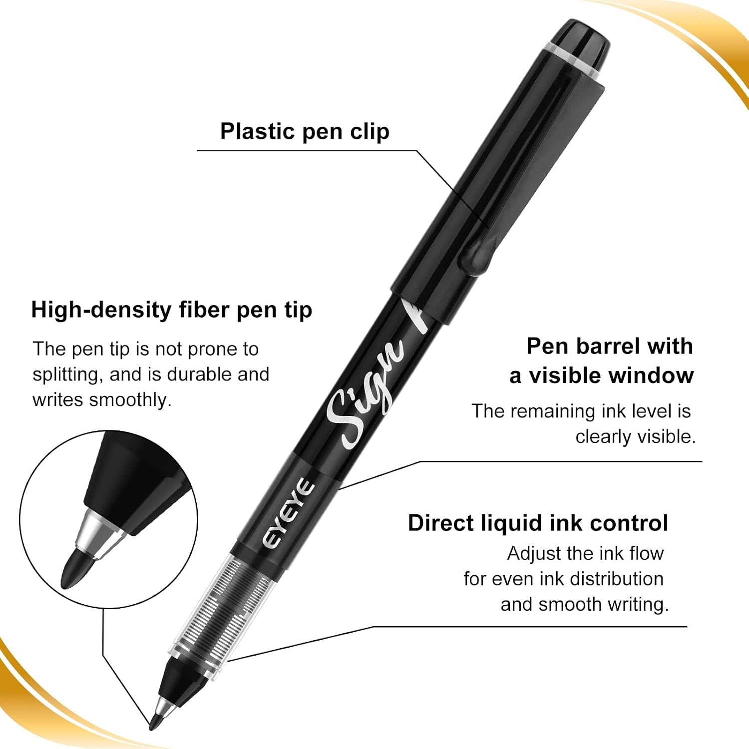 image:imageEYEYE Sign Pens 9 Pack Black Blue Red Green 10mm Nib Tip 06mm Line Liquid Ink Sign Pen Smooth Writing Fineliner Marker Pens Quick Drying4 Colors