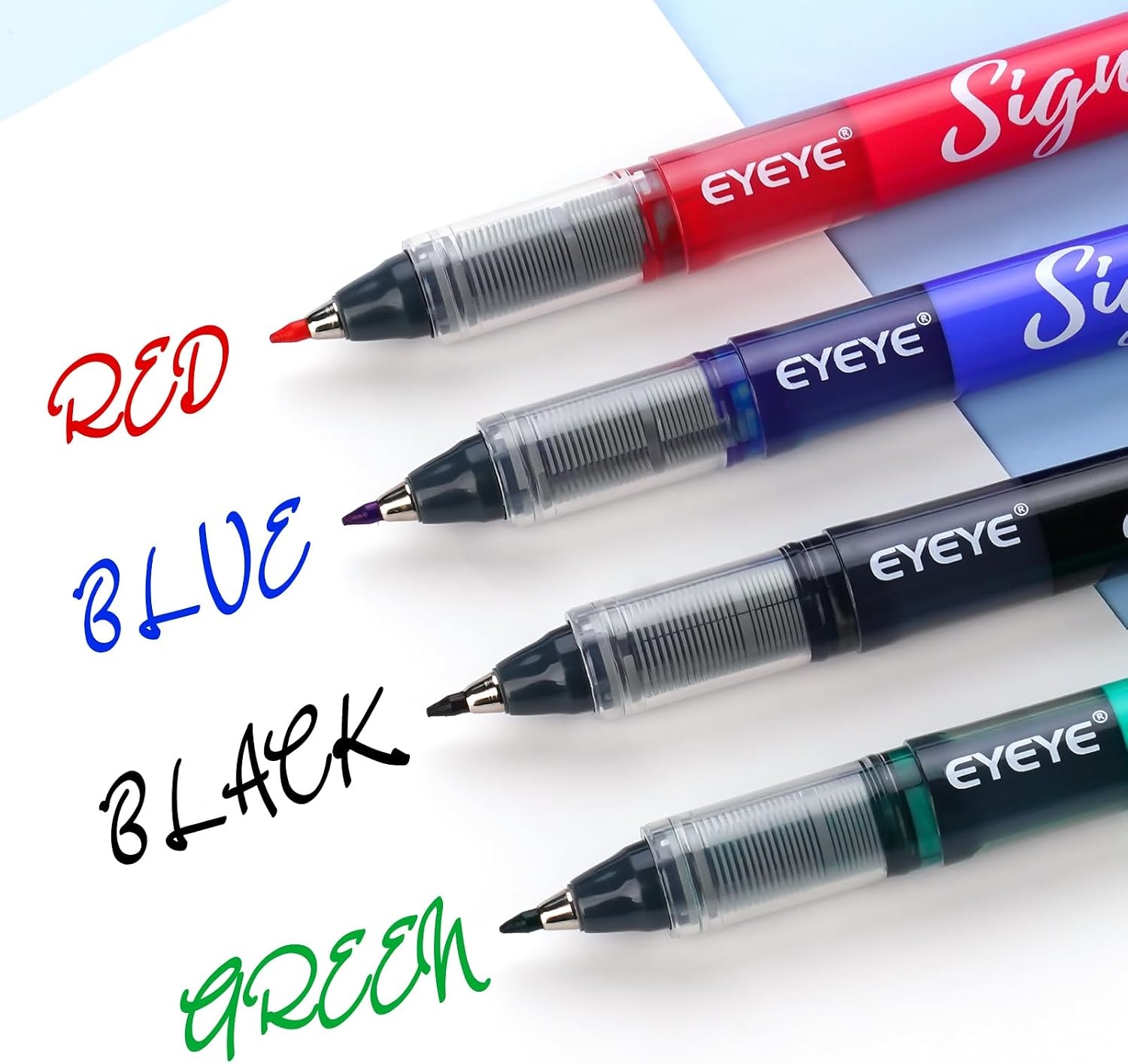 image:imageEYEYE Sign Pens 9 Pack Black Blue Red Green 10mm Nib Tip 06mm Line Liquid Ink Sign Pen Smooth Writing Fineliner Marker Pens Quick Drying4 Colors