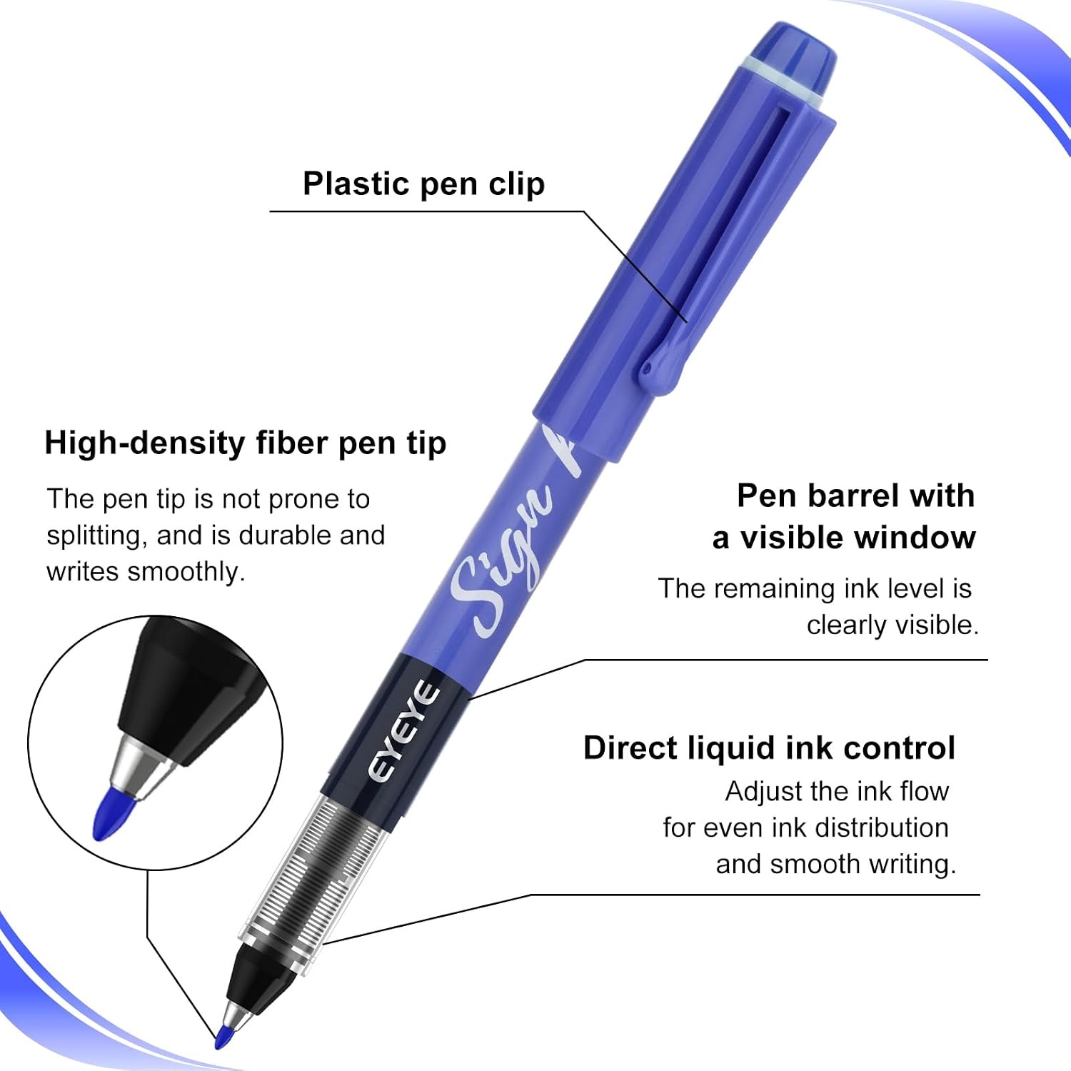 image:imageEYEYE Sign Pens 9 Pack Black Blue Red Green 10mm Nib Tip 06mm Line Liquid Ink Sign Pen Smooth Writing Fineliner Marker Pens Quick DryingBlueRedGreen
