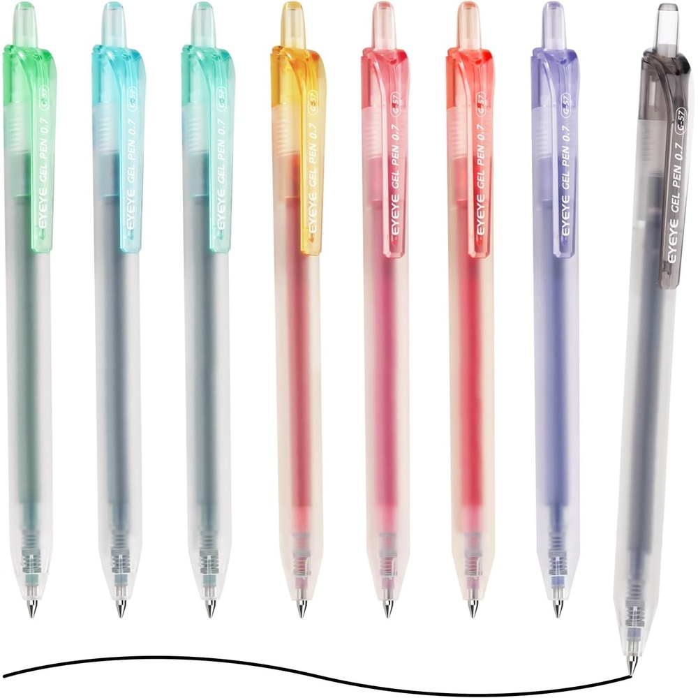 image:imageEYEYE 05mm Gel Pens Assorted Colors 8 Pack Retractable Gel Pen Quick Drying Extra Fine Point Smooth Writing Pen for Journaling Note Taking Office School Supplies07mm