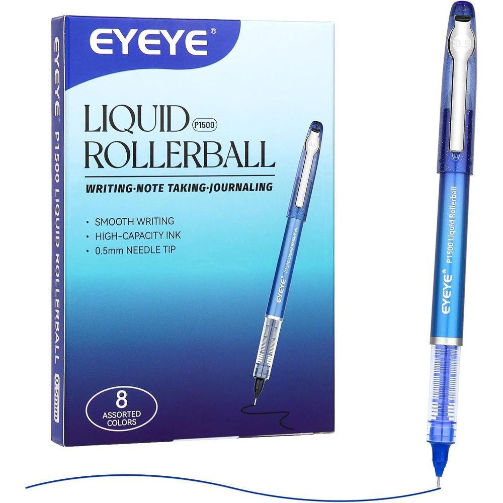 image:imageEYEYE 05mm Roller Ball Pens 8 Assorted Colors Quick Drying Liquid Ink Needle Rollerball Pens Extra Fine Point Smooth Writing Pen for Journaling Note Taking Office School Supplies amp Gifts