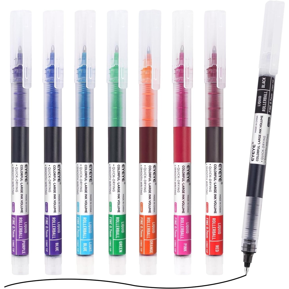 image:imageEYEYE 07mm Rollerball Pens Multicolor 8 Assorted Colors Medium Point Quick Dry Liquid Ink Pen Fine Point Smooth Writing Pens for Journaling Note Taking Office School Doodling amp Gifts