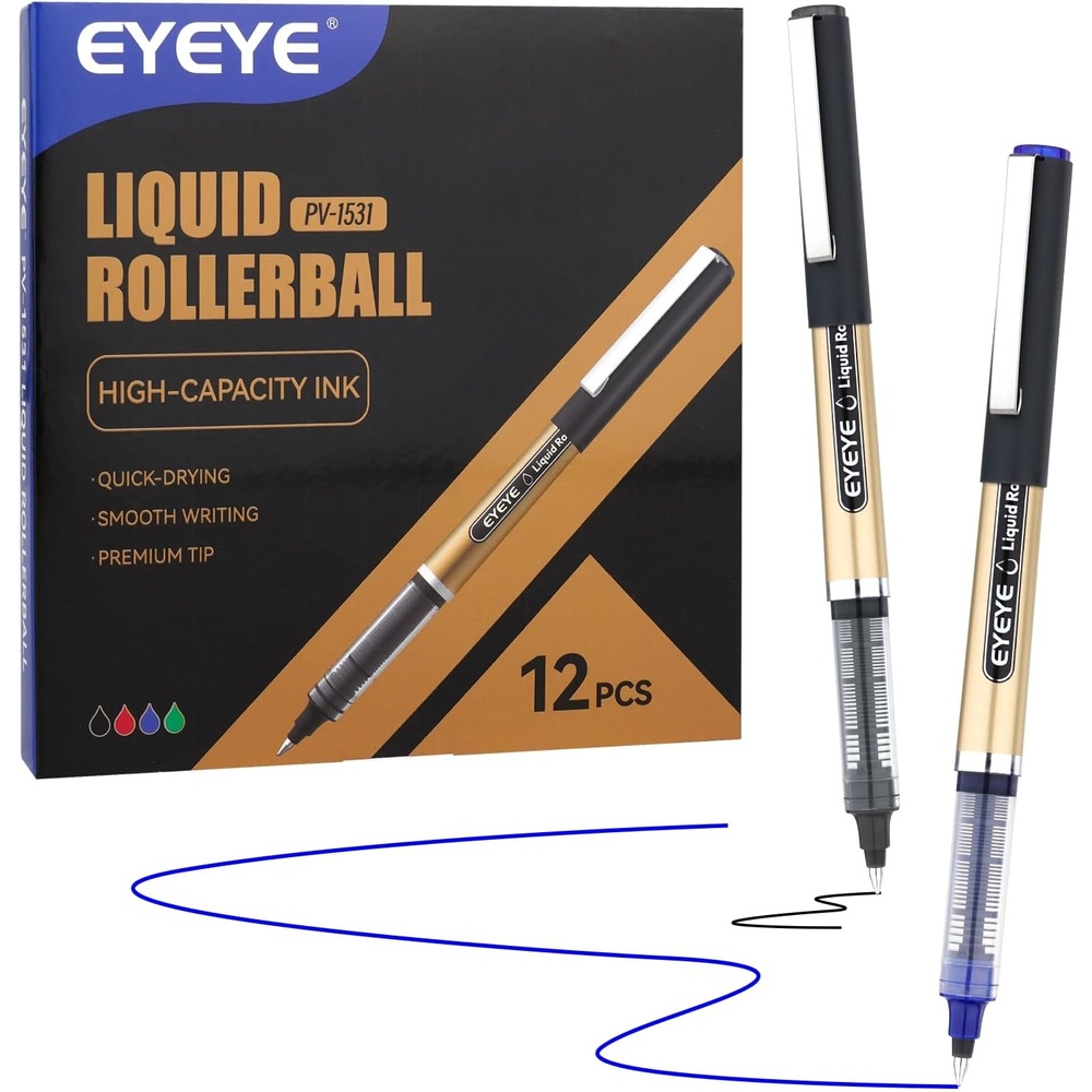 image:imageEYEYE 12 Pack 05mm Extra Fine Point Blue Rollerball Pens Quick Dry Liquid Ink Smooth Writing Fine Tip Pens for Journaling Note Taking Office amp School SuppliesBlackBlue