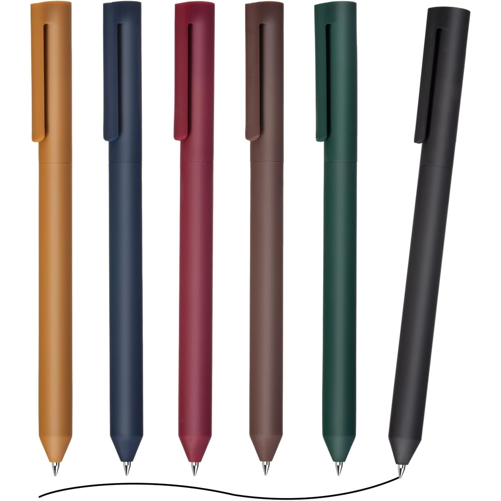 image:imageEYEYE 6 Pack Retractable Gel Pens Aesthetic Pen Barrel Black Ink Gel Pen Quick Dry 05mm Fine Point Rollingball Gel Pens Smooth Writing for School Office Home Supplies Gifts for Women and Men