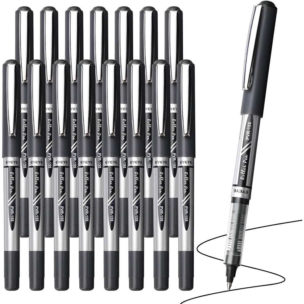 image:imageEYEYE Black Rollerball Pens 16 Pack 07mm Medium Point Quick Dry Roller Ball Pens Liquid Ink Pen Fine Point Smooth Writing Pens for Journaling School Office WritingBlack