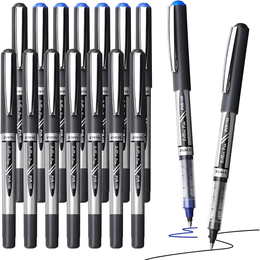 image:imageEYEYE Black Rollerball Pens 16 Pack 07mm Medium Point Quick Dry Roller Ball Pens Liquid Ink Pen Fine Point Smooth Writing Pens for Journaling School Office WritingBlackBlue