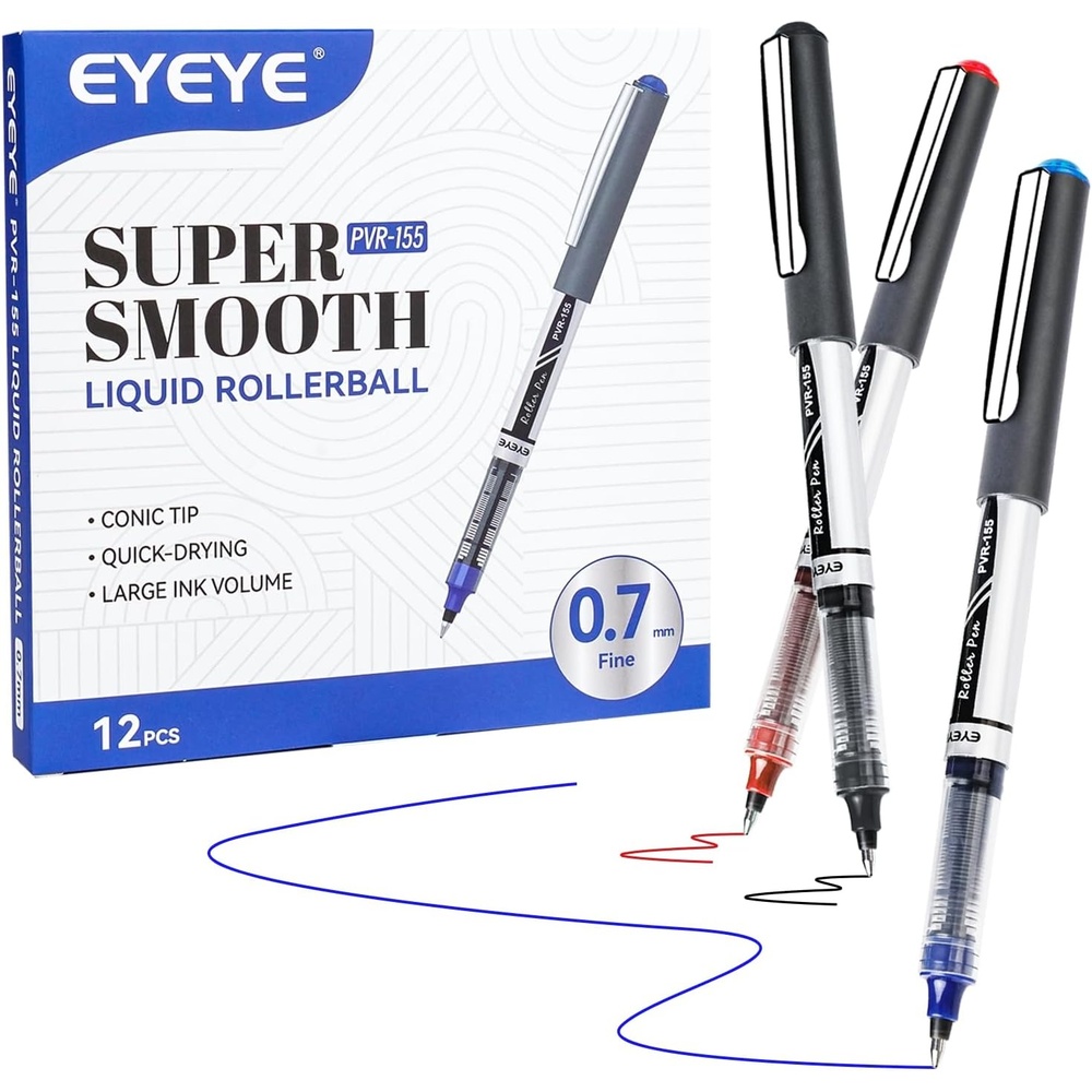 image:imageEYEYE Blue Rollerball Pens 07mm 25 Pack Liquid Ink Roller Ball Pen Medium Point Quick Dry Blue Ink Pens Fine Point Smooth Writing Pen for Journaling Note Taking Office School SuppliesBlackBlueRed