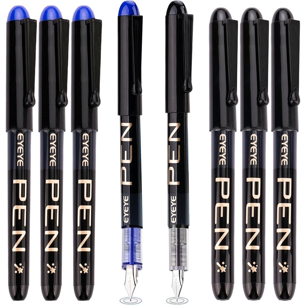 image:imageEYEYE Disposable Fountain Pens 8 Pack Black Fine Point Pens for Writing Stainless Steel Nib Smooth Writing for Journaling Drafting Sketching Doodling amp Office Supplies4 Black4 Blue