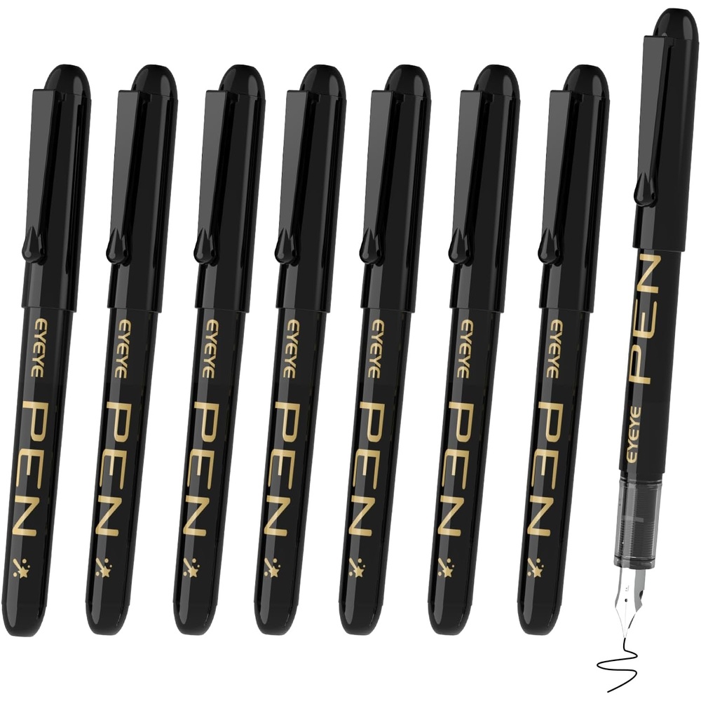 image:imageEYEYE Disposable Fountain Pens 8 Pack Black Fine Point Pens for Writing Stainless Steel Nib Smooth Writing for Journaling Drafting Sketching Doodling amp Office SuppliesBlack