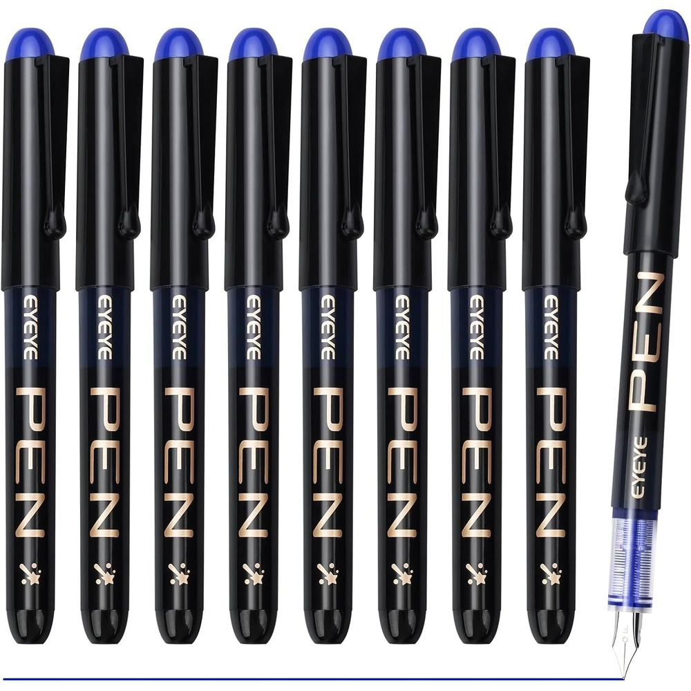 image:imageEYEYE Disposable Fountain Pens Fine Nib 9 Pack Multicolor Fountain Pens for Writing Stainless Steel Nib Black Barrel Smooth Writing for Calligraphy Journaling Drafting Office amp School SuppliesBlue