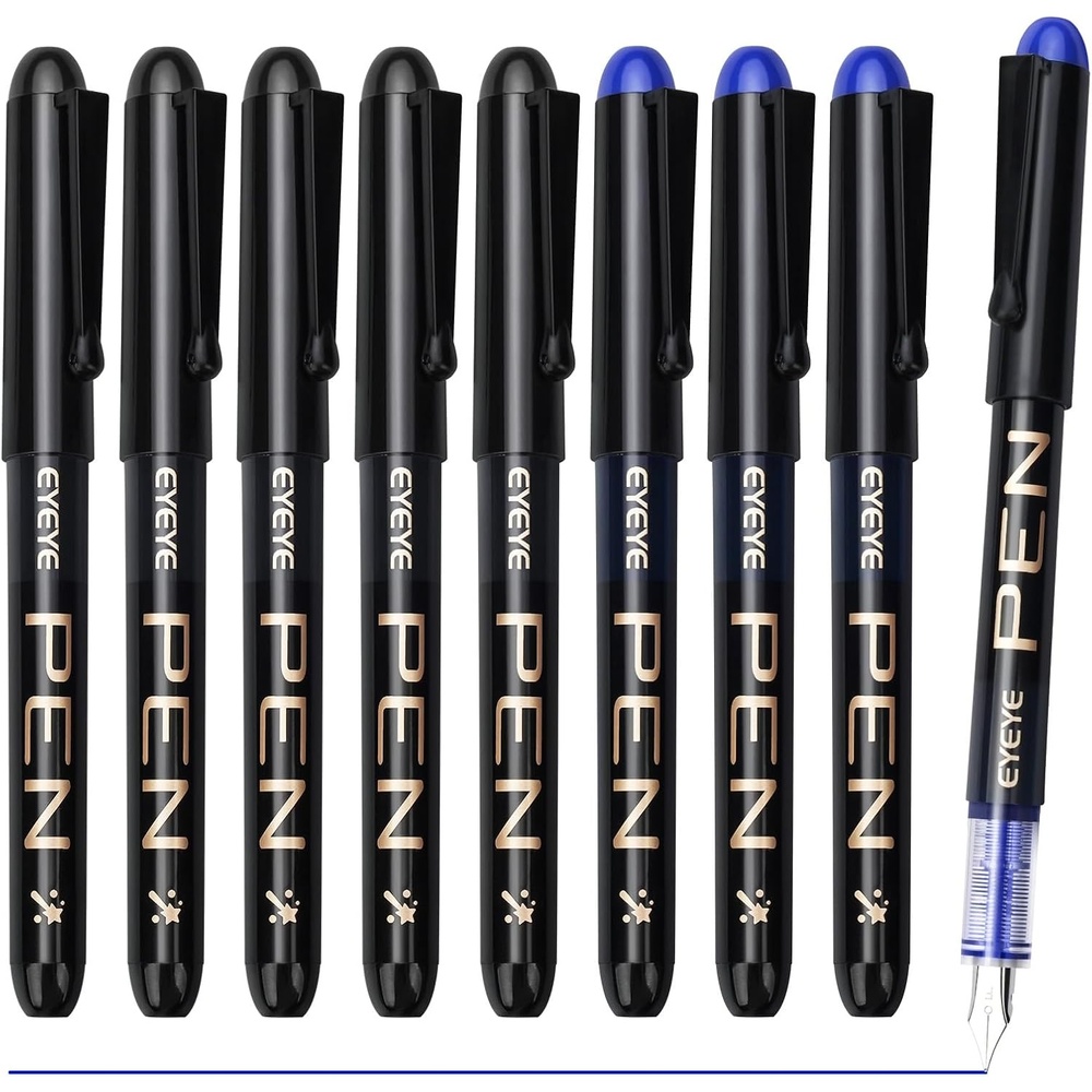 image:imageEYEYE Disposable Fountain Pens Fine Nib 9 Pack Multicolor Fountain Pens for Writing Stainless Steel Nib Black Barrel Smooth Writing for Calligraphy Journaling Drafting Office amp School SuppliesBlackBlue