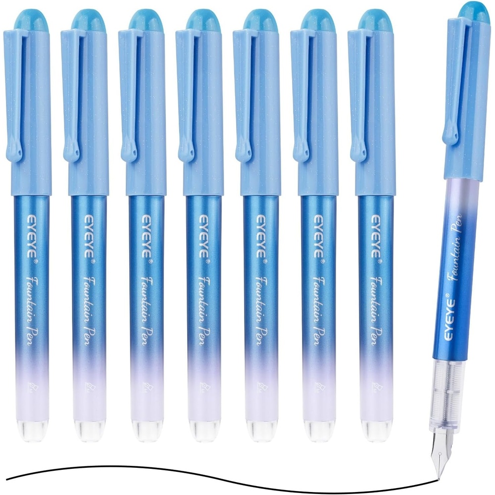 image:imageEYEYE Disposable Fountain Pens for Writing Medium Point Stainless Steel Nib Pack of 8 Assorted ColorsBlack