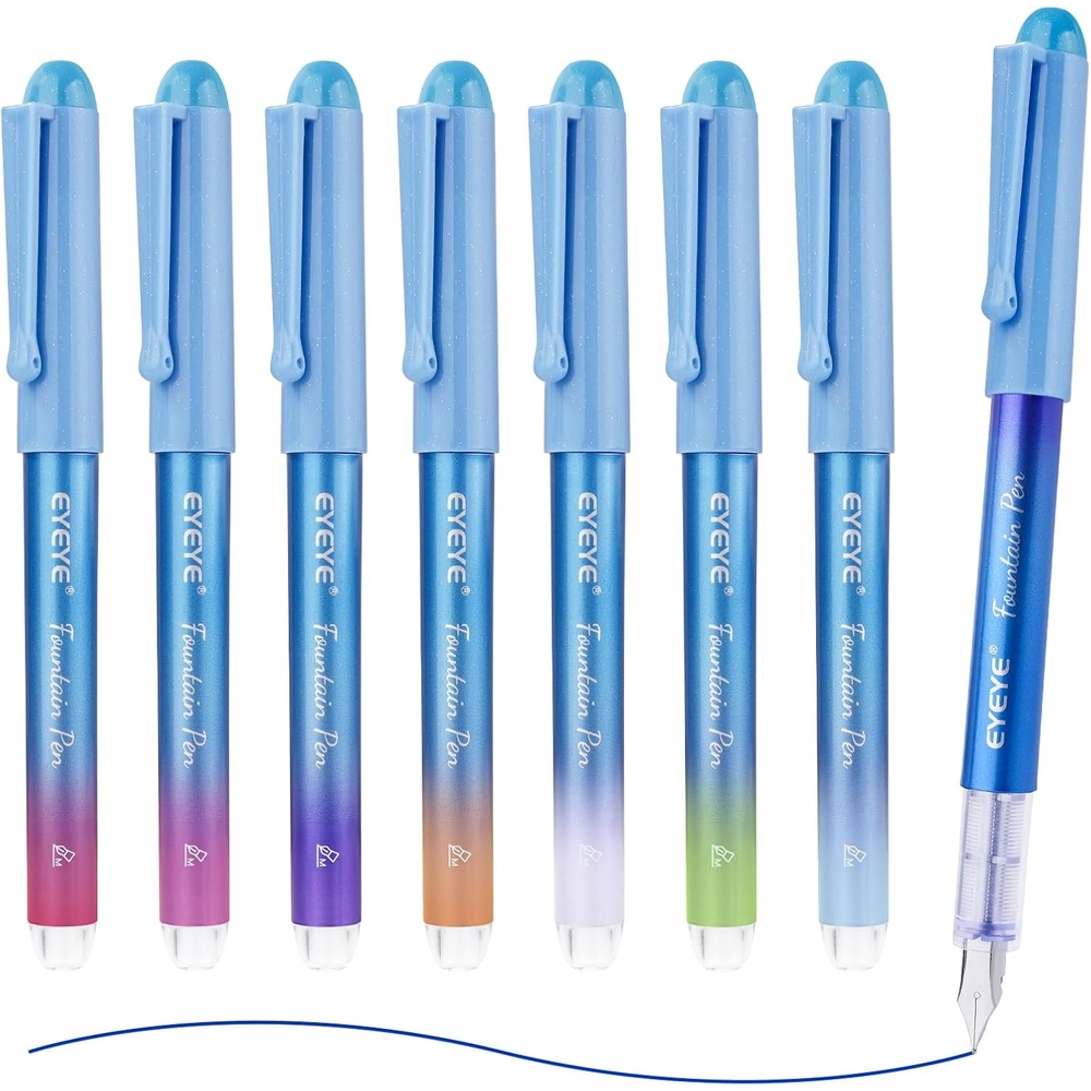 image:imageEYEYE Disposable Fountain Pens for Writing Medium Point Stainless Steel Nib Pack of 8 Assorted ColorsMulticolor