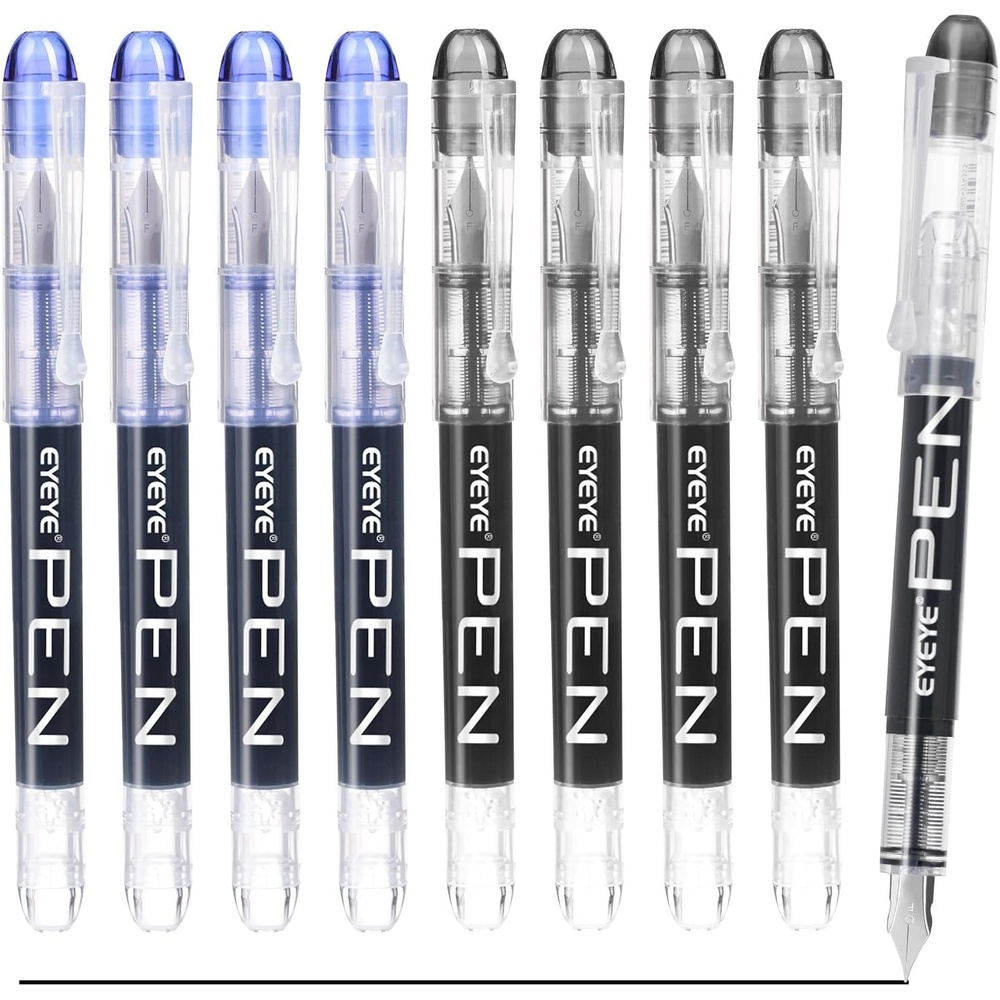 image:imageEYEYE Fountain Pens for Writing 5 Black 4 Blue Disposable Fountain Pens Stainless Steel Nib Clear Barrel Fine Point Smooth Writing for Calligraphy Journaling Office amp School SuppliesBlackBlue