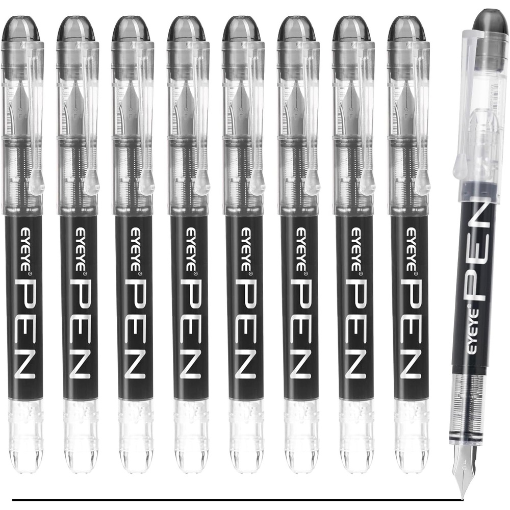 image:imageEYEYE Fountain Pens for Writing 5 Black 4 Blue Disposable Fountain Pens Stainless Steel Nib Clear Barrel Fine Point Smooth Writing for Calligraphy Journaling Office amp School SuppliesBlack