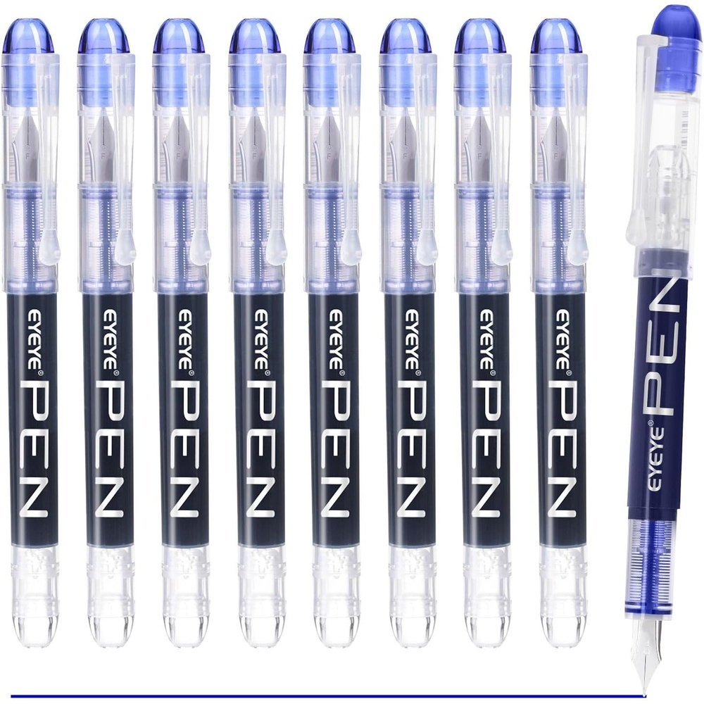 image:imageEYEYE Fountain Pens for Writing 5 Black 4 Blue Disposable Fountain Pens Stainless Steel Nib Clear Barrel Fine Point Smooth Writing for Calligraphy Journaling Office amp School SuppliesBlue