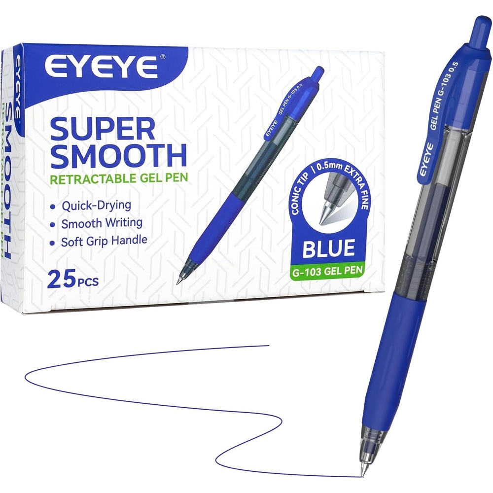 image:imageEYEYE G103 Retractable Gel Pens Black 50 Pack 05mm Extra Fine Point Ink Pen Quick Dry Ballpoint Pen Fine Point Smooth Writing Pens for for Office School SuppliesBlue