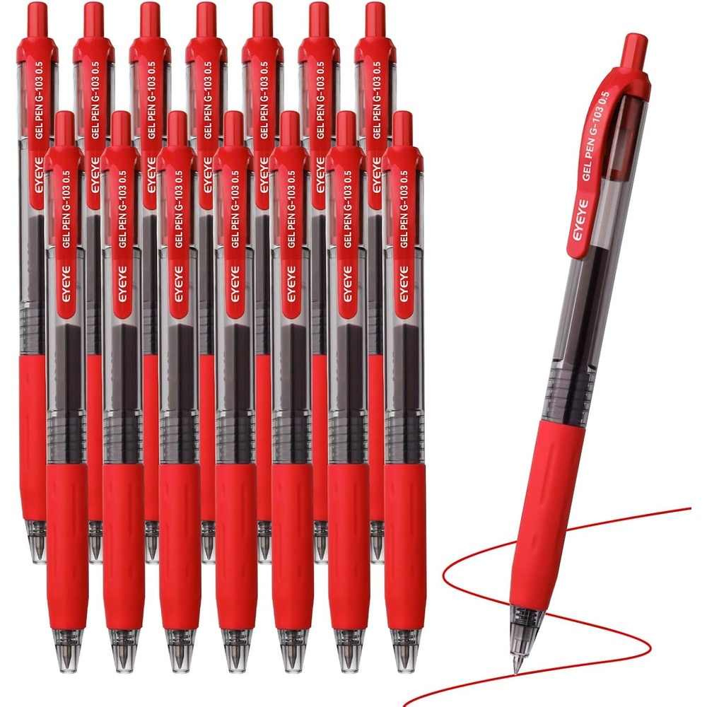 image:imageEYEYE Red Gel Pens 15 Pack G103 Retractable 05mm Extra Fine Point Quick Dry Red Ink Pen Fine Point Smooth Writing Pens for Journaling School Office WritingRed