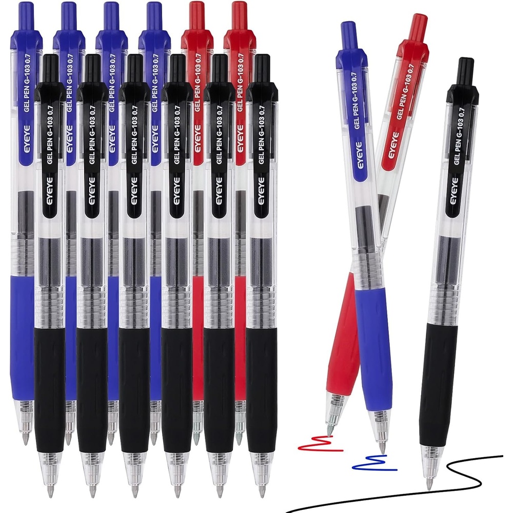 image:imageEYEYE Red Gel Pens 15 Pack G103 Retractable 07mm Medium Point Quick Dry Red Ink Pen Fine Point Smooth Writing Pens for Journaling School Office WritingBlackBlueRed