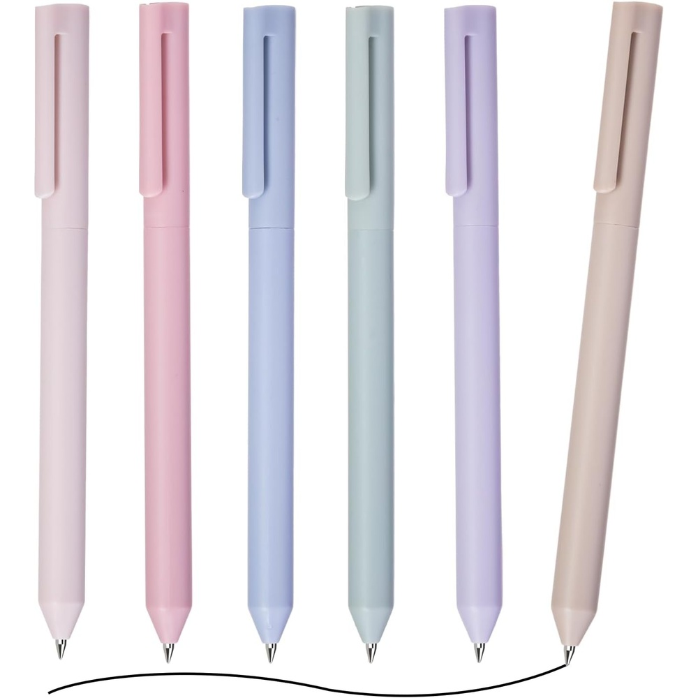 image:imageEYEYE Retractable Gel Pens 6 Pack Aesthetic Morandi Color Black Ink Quick Dry 05mm ST Fine Point Rolling Ball Gel Pens Smooth Writing for School Office Home Supplies Gifts for Women and Men