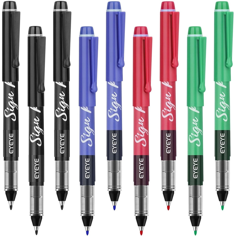 image:imageEYEYE Sign Pens 9 Pack Black Blue Red Green 10mm Nib Tip 06mm Line Liquid Ink Sign Pen Smooth Writing Fineliner Marker Pens Quick Drying4 Colors