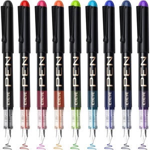 image:imageEYEYE Disposable Fountain Pens Fine Nib 9 Pack Multicolor Fountain Pens for Writing Stainless Steel Nib Black Barrel Smooth Writing for Calligraphy Journaling Drafting Office amp School Supplies9 Colors